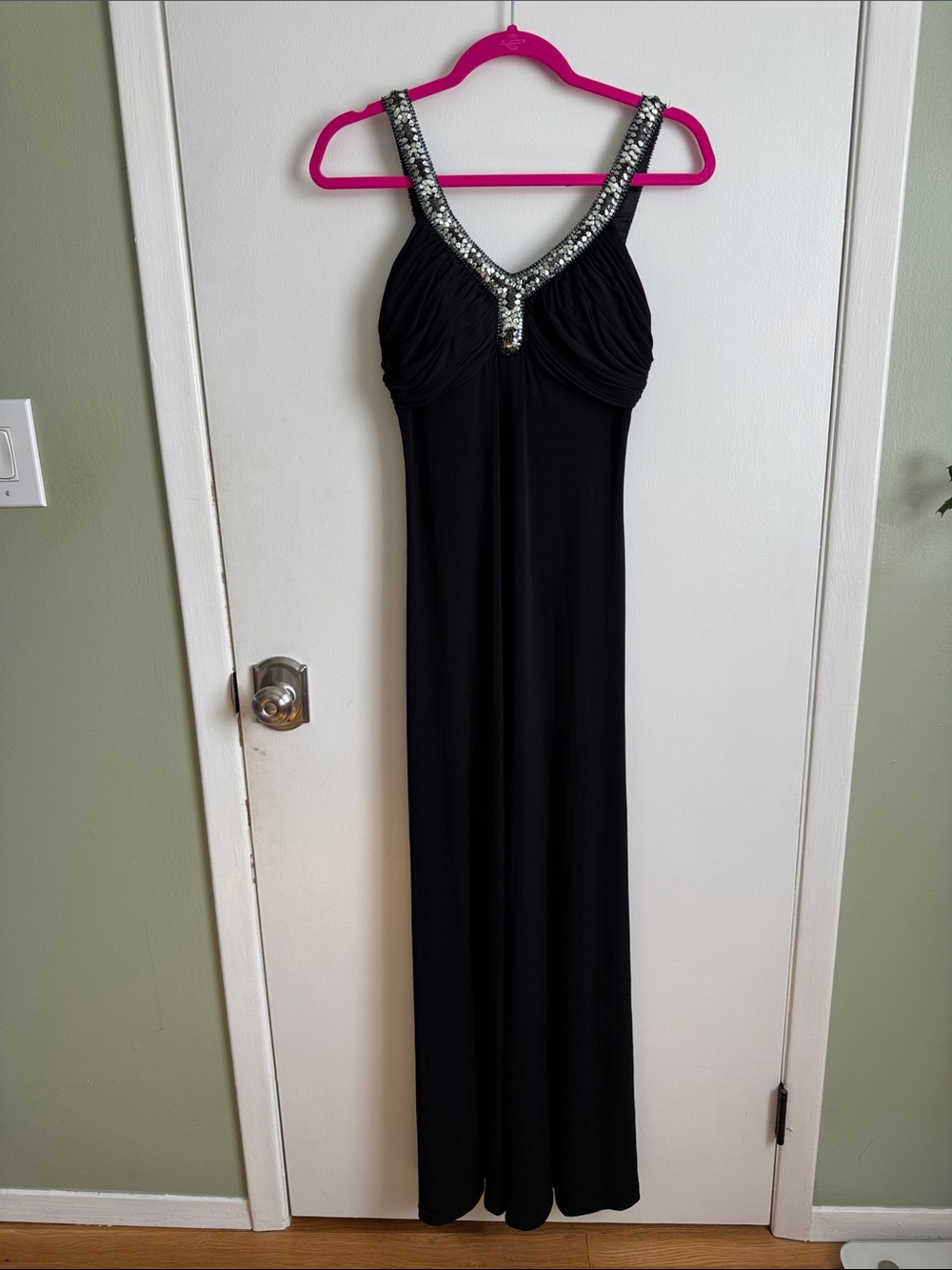 db Studio Beaded Black Maxi Dress with V-Neck Straps